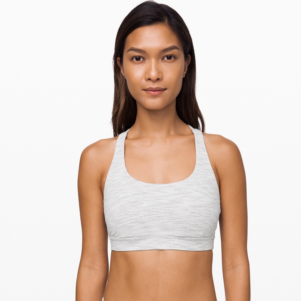 Lululemon Grey and Turquoise Striped Sports Bra